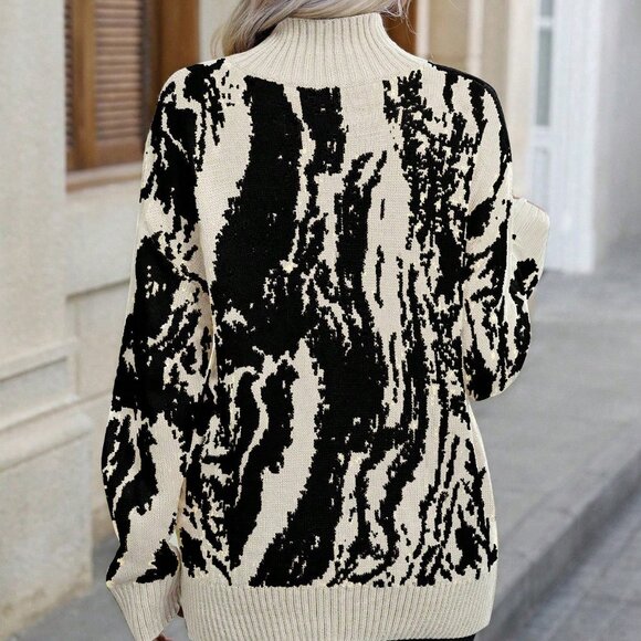 Apricot Casual Graphic Women's Mock Neck Sweater - Picture 2 of 6